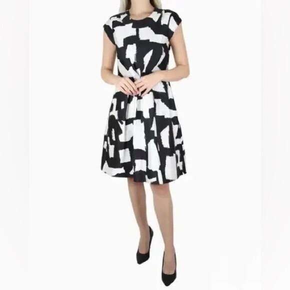 KATE SPADE MARIELLA DRESS SILK BLEND BLACK AND WHITE PRINT 2